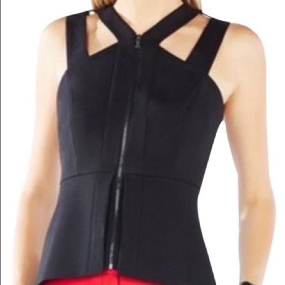 BCBG MaxAzria Raegan Black Peplum Zip Front Double Strap Tank Top - Picture 11 of 11